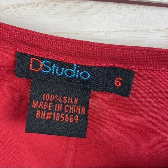 DStudio Silk Beaded Sash Tie Sleeveless Blouse Maroon Red 6 - Picture 10 of 12